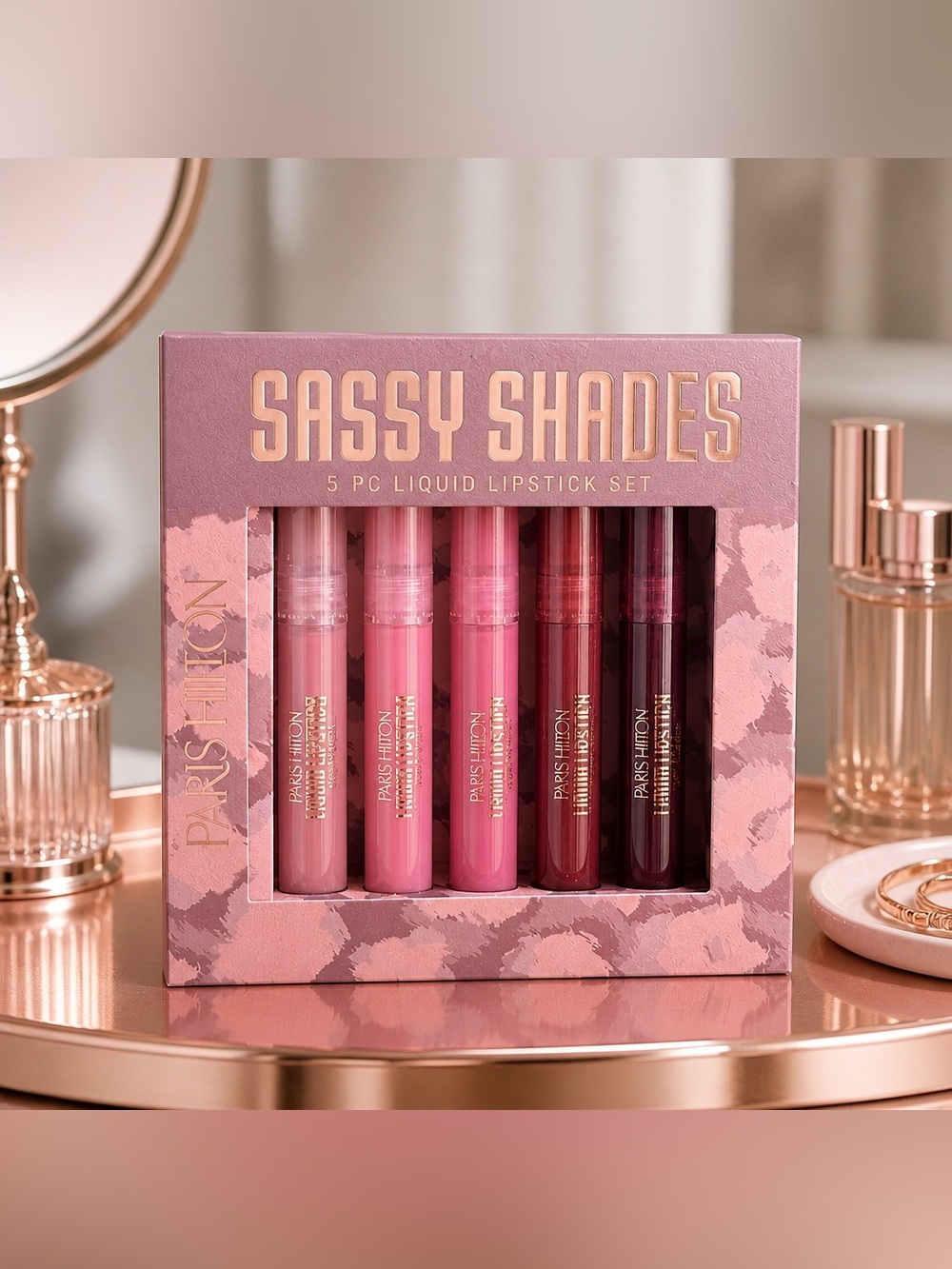 Paris Hilton Sassy Shades 5‑Piece Lipstick Set — Nude Pink to Deep Berry